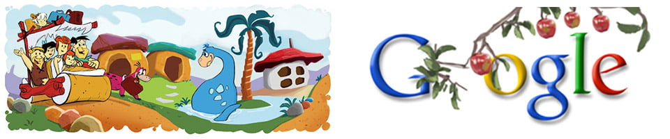Google doodles: Flintstones' 50th Anniversary (30 September 2010) and Sir Isaac Newton's 367th Birthday (4 January 2010)